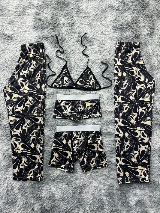 Ghost Face Faces White And Black 5 Piece PJ - Fundies