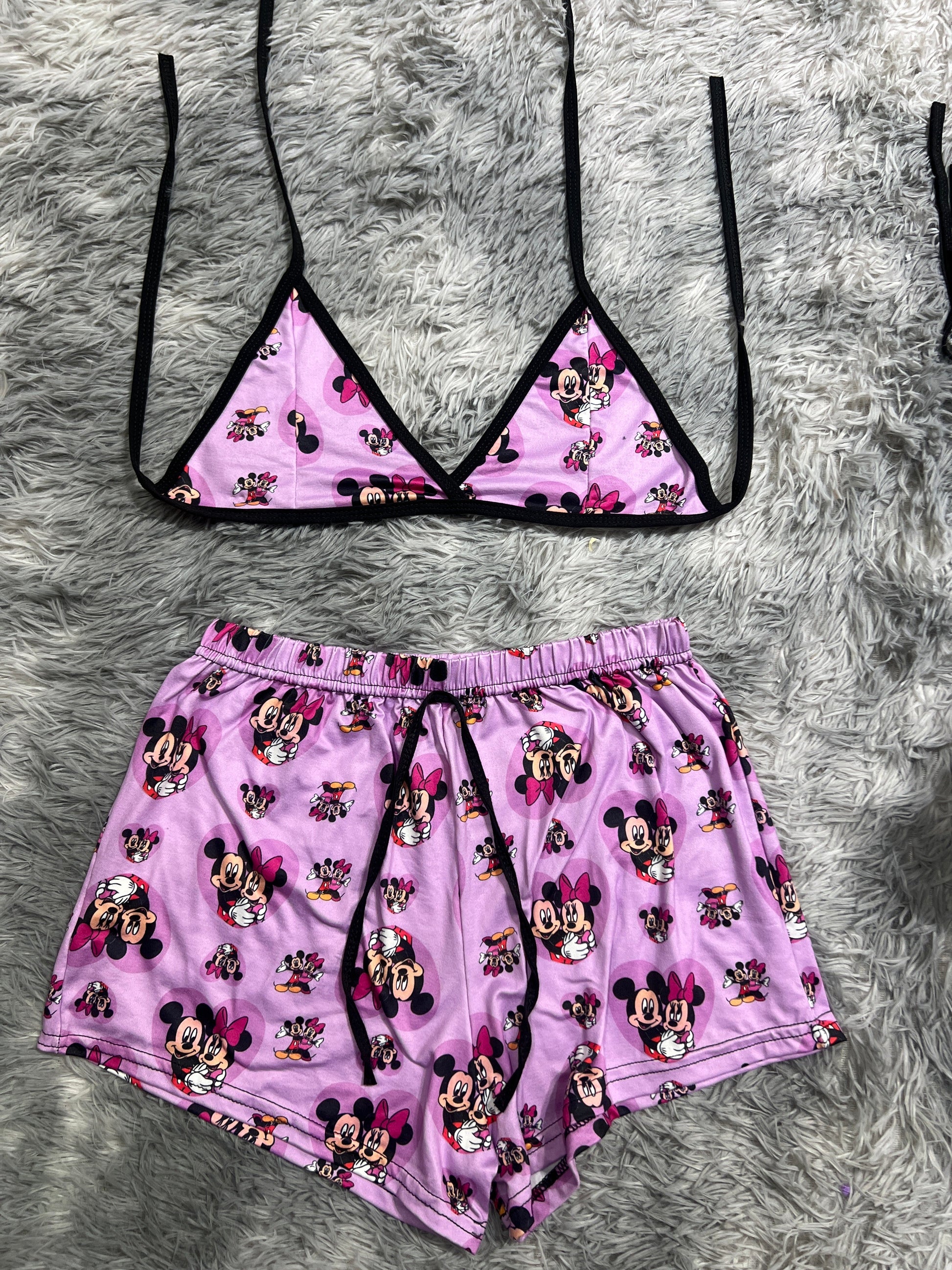 Minnie And Mickey Mouse Purple Brush Matching Top & Short - Fundies