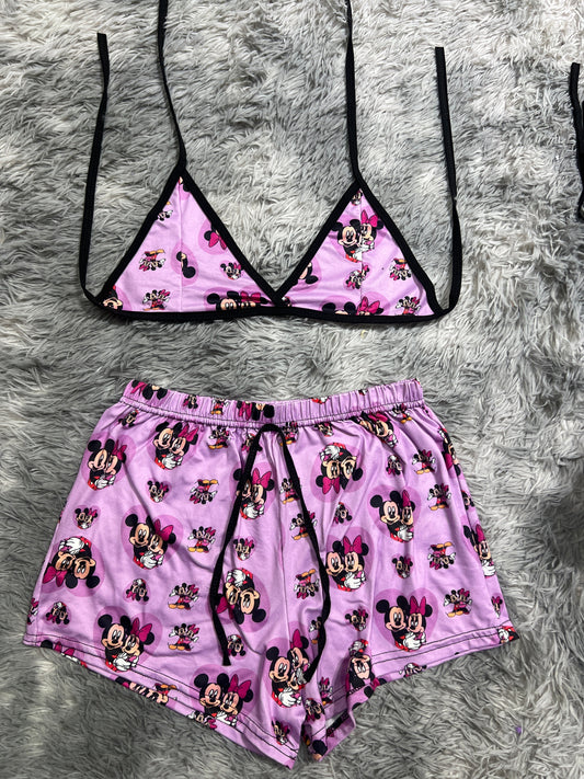 Minnie And Mickey Mouse Purple Brush Matching Top & Short - Fundies