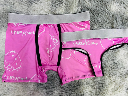 Hello Kitty white pink background matching couples underwear