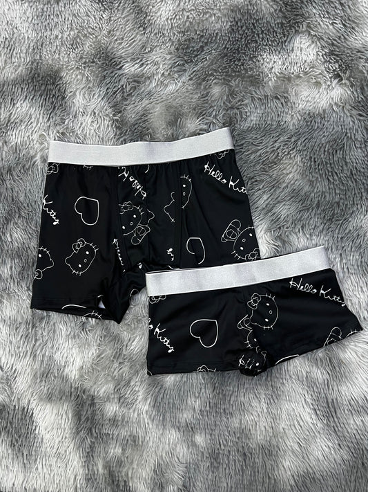 Hello kitty black matching couples boxer underwear