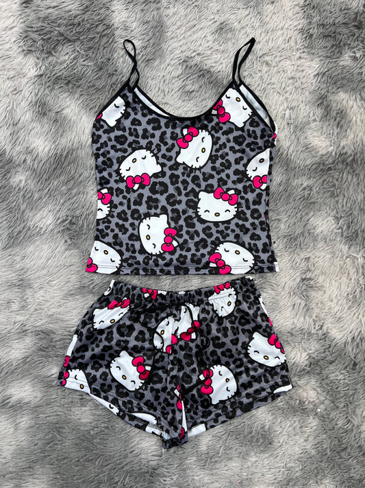 Hello Kitty Animal Print Gray Women's Pajama Set - Fundies