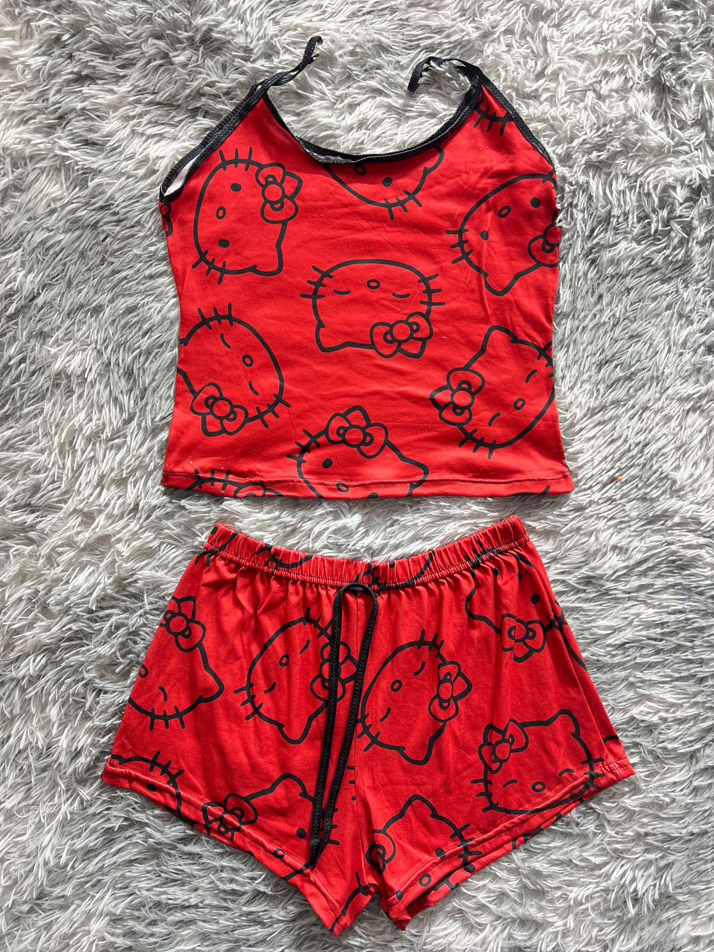 Hello kitty faces red Shorts Pajama Set faces
