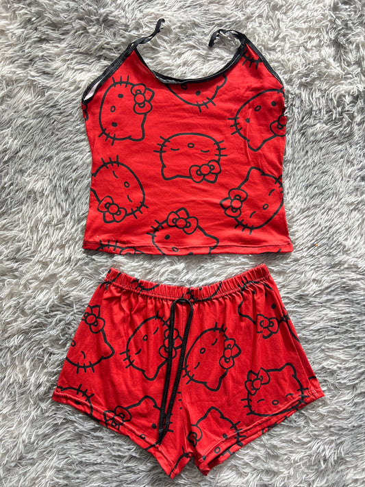 Hello kitty faces red Shorts Pajama Set faces