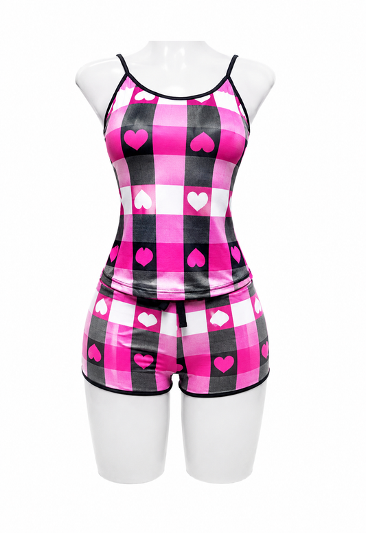Hearts And Plaid Women's Pajama Set