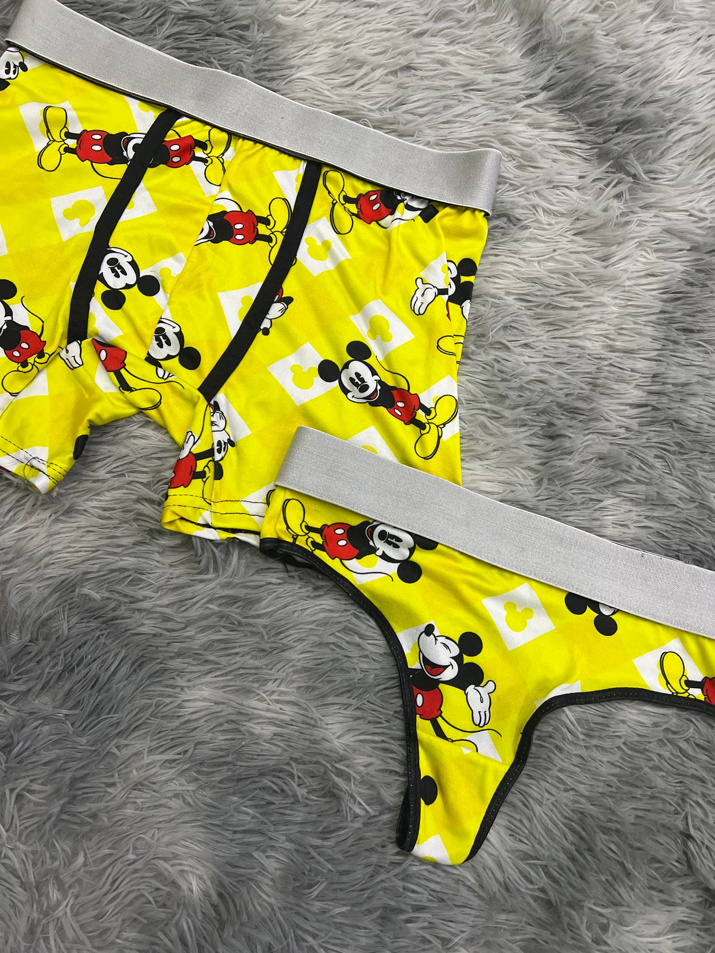 Mickey Mouse Yellow Matching Couples Underwear Set Mens Boxers Womens Thong His And Hers