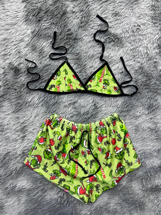 Grinch Navidad Green Matching Top & Short