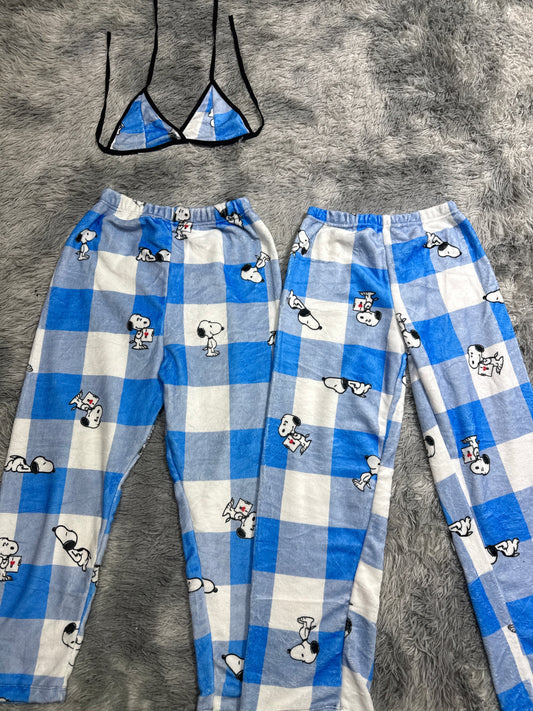 Snoopy Plaid Blue Matching Plushie PJs