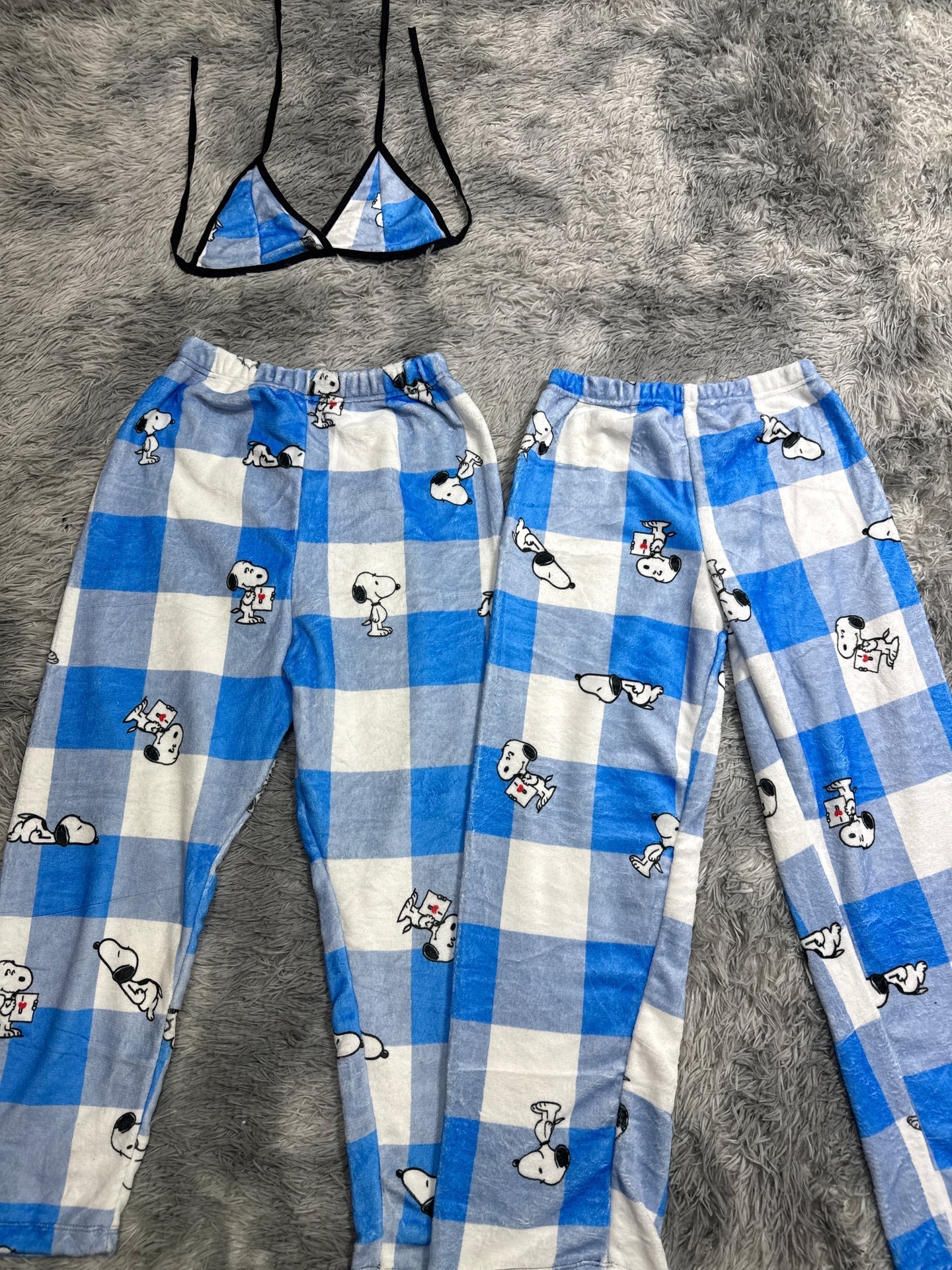 Snoopy Plaid Blue Matching Plushie PJs - Fundies