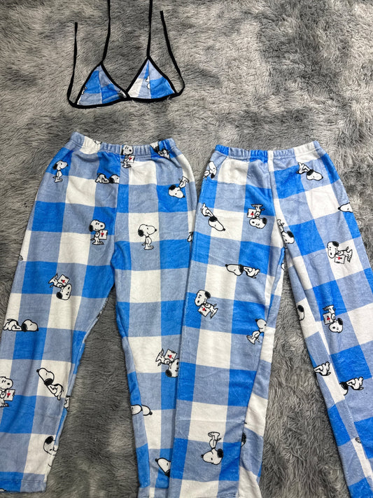 Snoopy Plaid Blue Matching Plushie PJs - Fundies