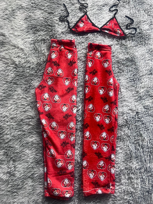 Peso Pluma Heart Background Red Matching Plushie PJs - Fundies