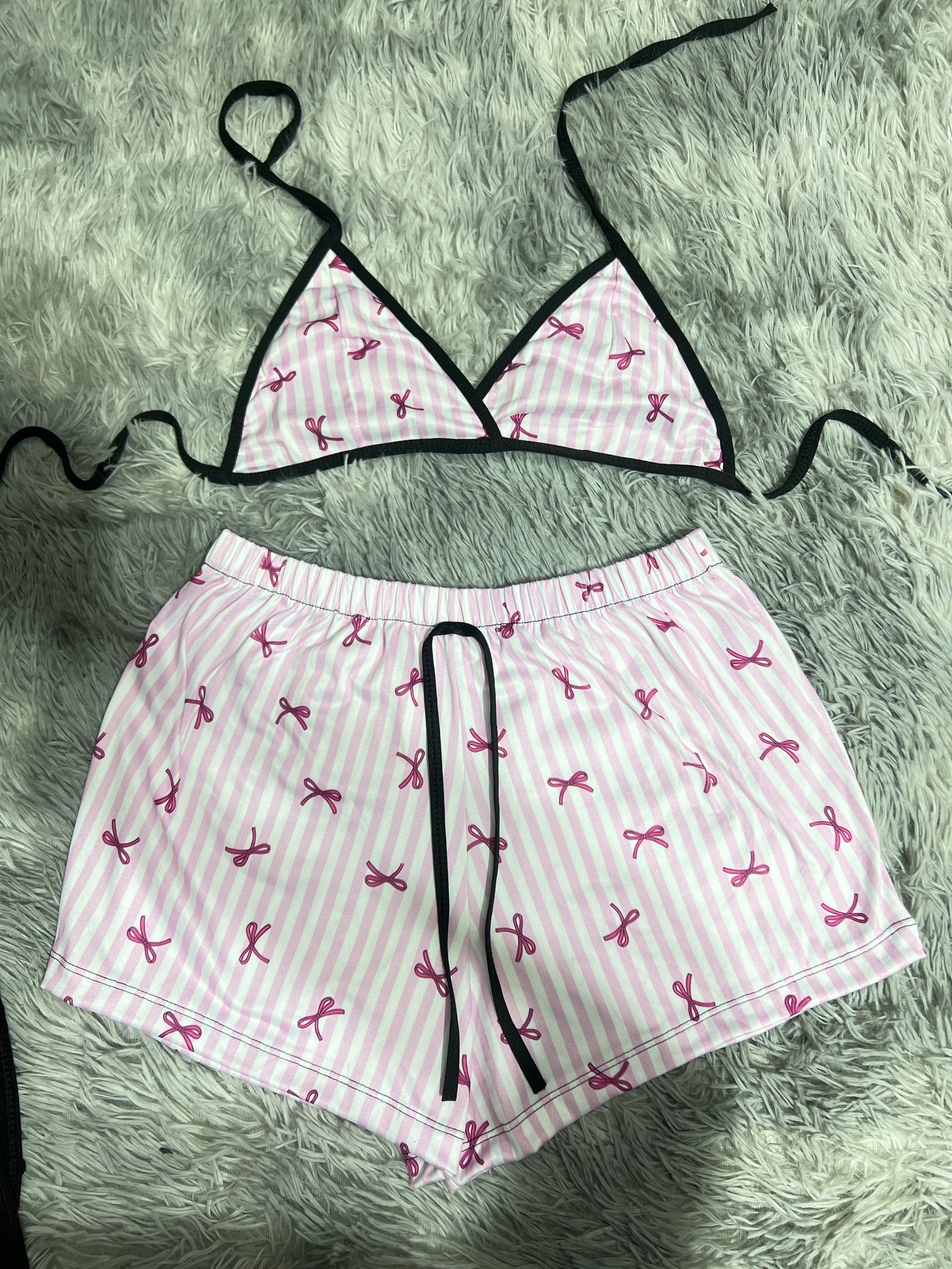 Bows Pink Brush Matching Top & Short - Fundies