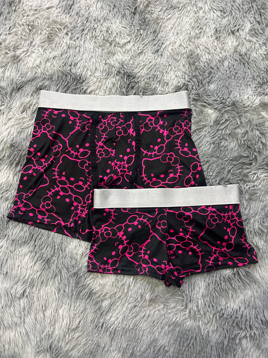 Kitty pink black background matching couples boxer underwear