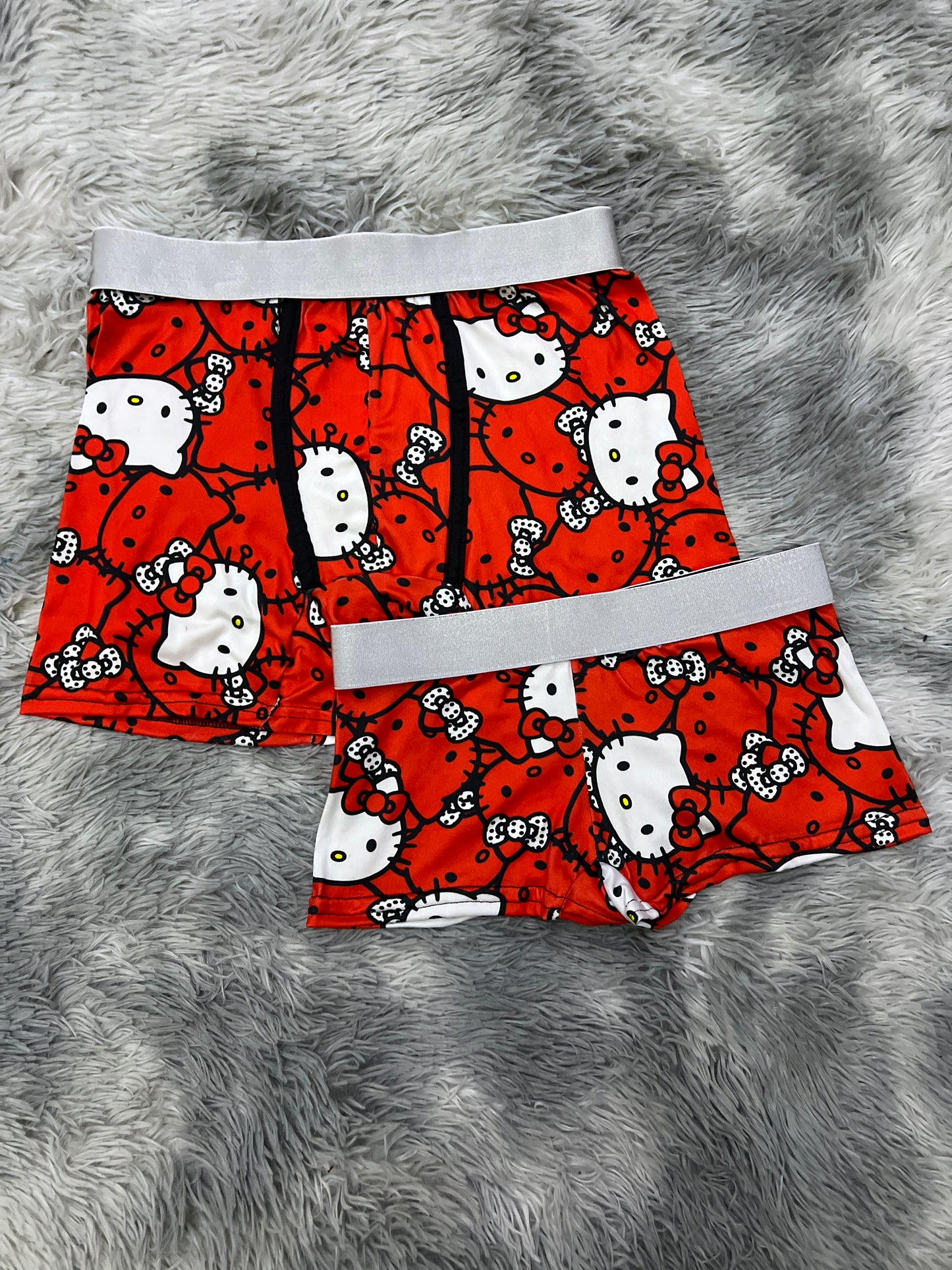 Kitty faces red background matching couples boxer underwear