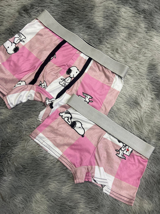 Snoopy A Plaid Pink Matching Boxers - Fundies