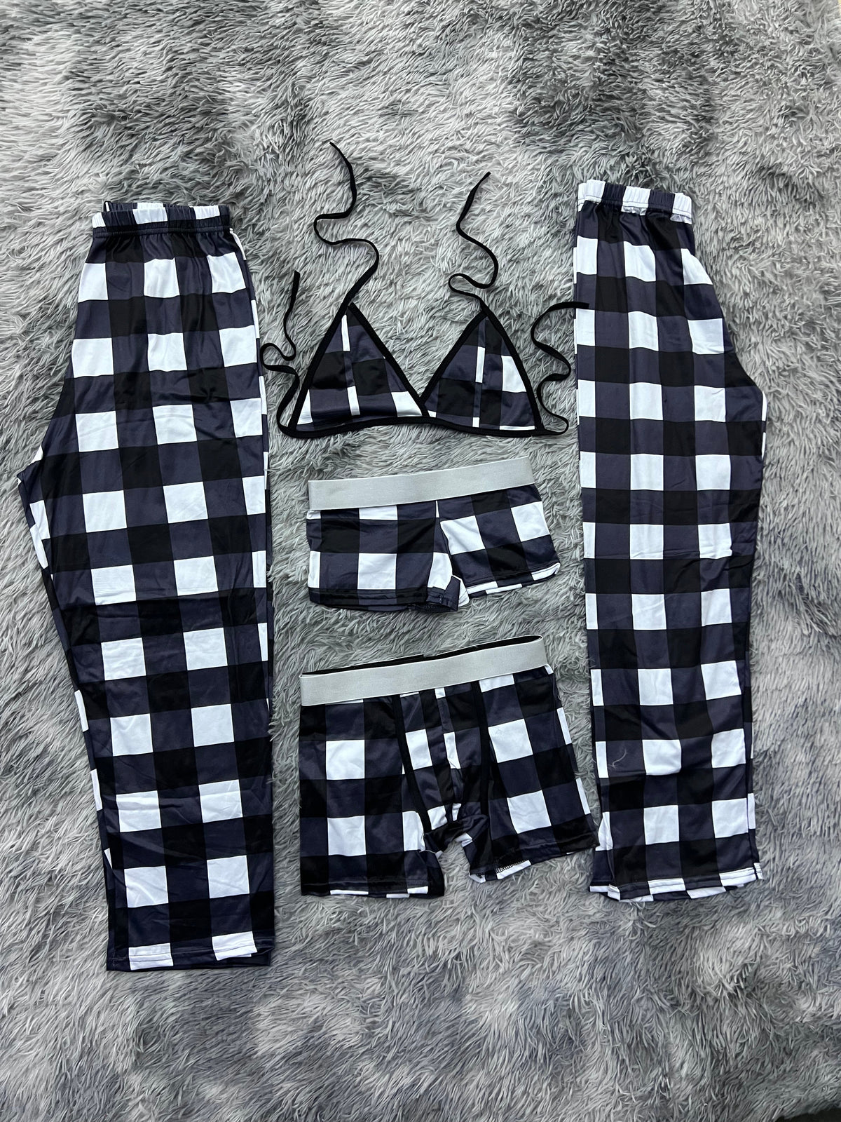 Plaid White And Black 5 Piece PJ