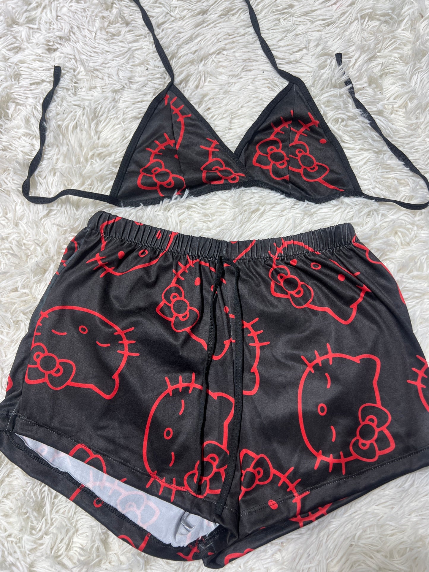 Hello Kitty Faces Red Brush Matching Top & Short - Fundies