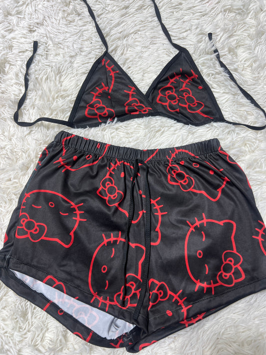 Hello Kitty Faces Red Brush Matching Top & Short - Fundies