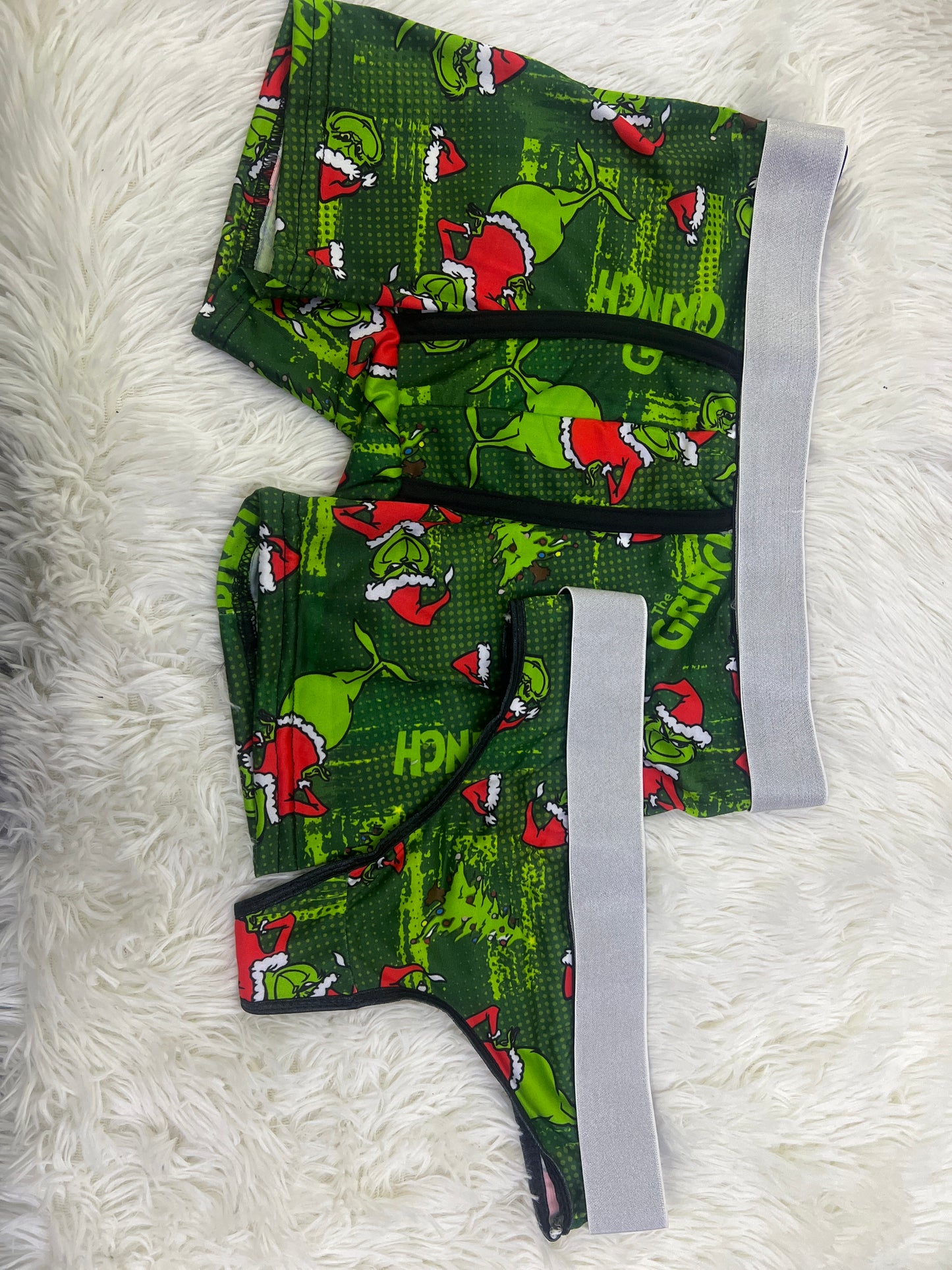 Grinch with hats and green trees matching couples underwear christmas