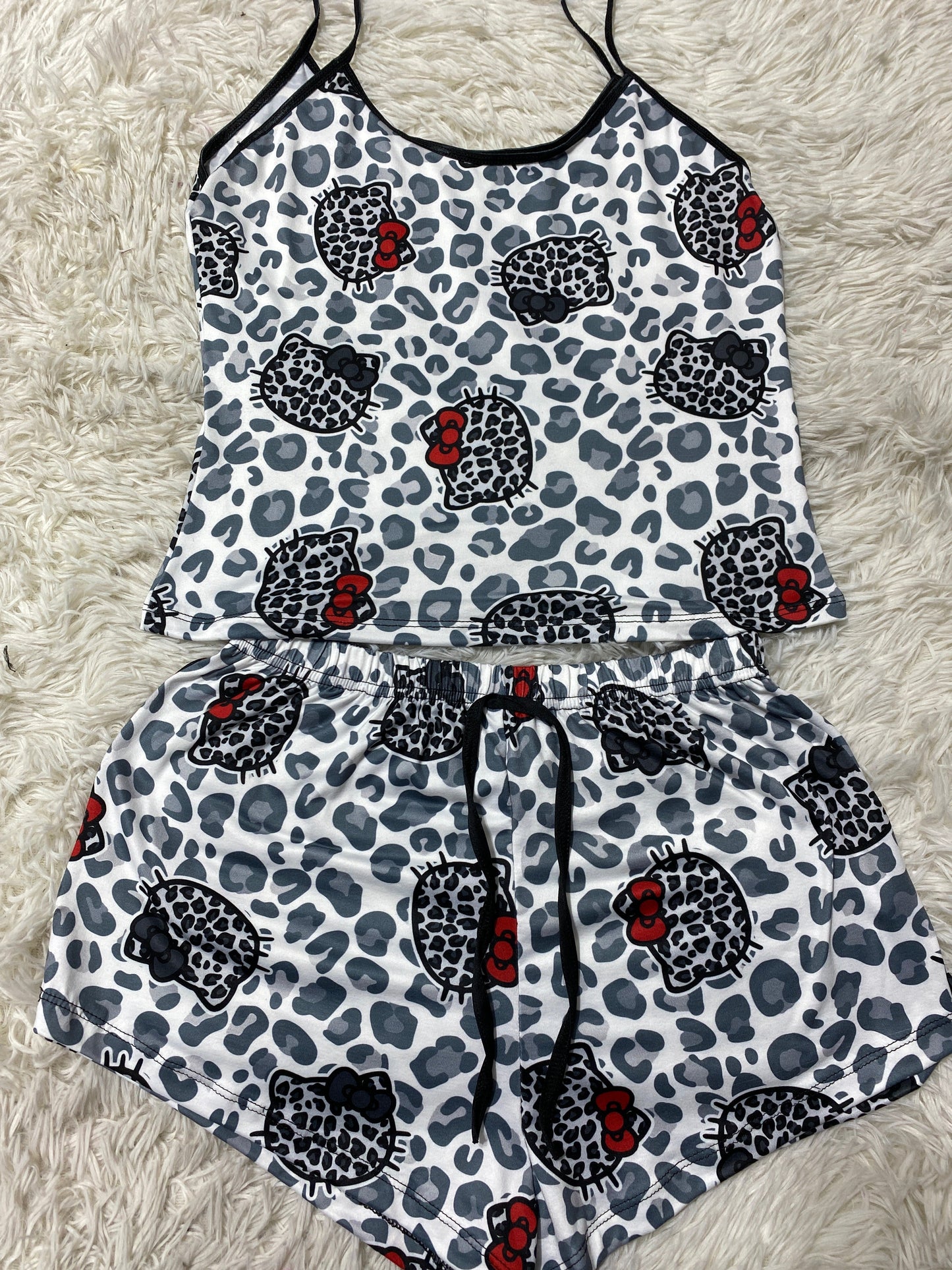 Hello Kitty Animal Print Gray Women's Pajama Set - Fundies