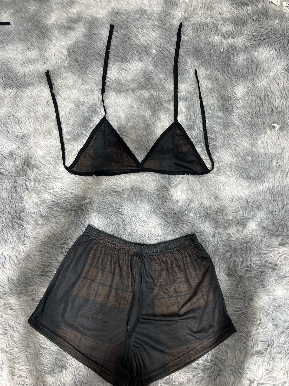 Plaid Brown & Black Matching Top & Short