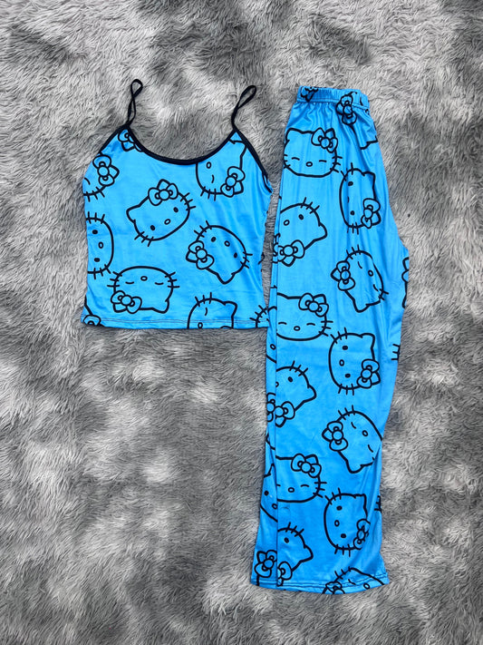 Hello Kitty Background Blue Women's Pajama Set - Fundies