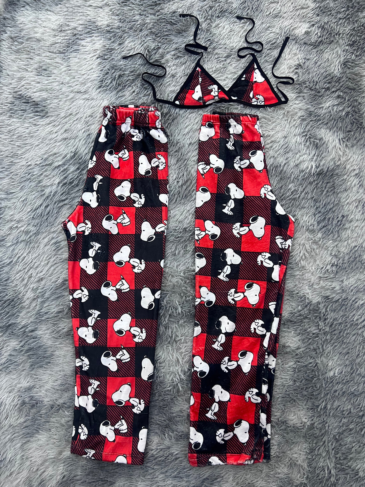 Snoopy Plaid Red Striped Matching Plushie PJs
