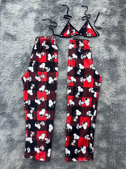 Snoopy Plaid Red Striped Matching Plushie PJs - Fundies