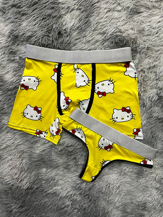 Kitty faces yellow background matching underwear