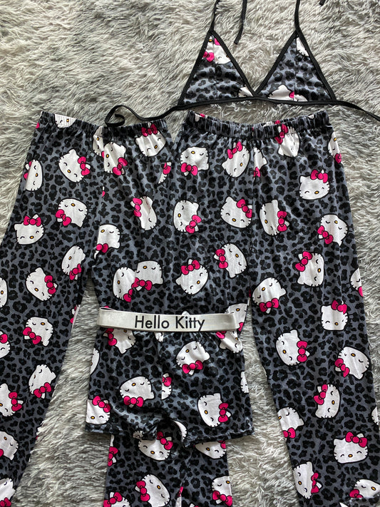 Hello Kitty animal print black 5 piece pajama set