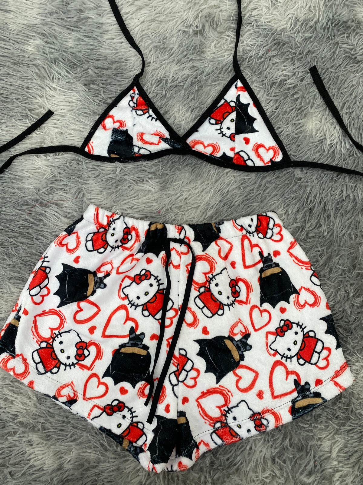 Kitty & Bat Man White Background Matching Top & Short