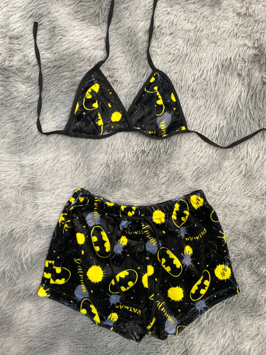 Batman Yellow Spots Plush Top & Shorts Set