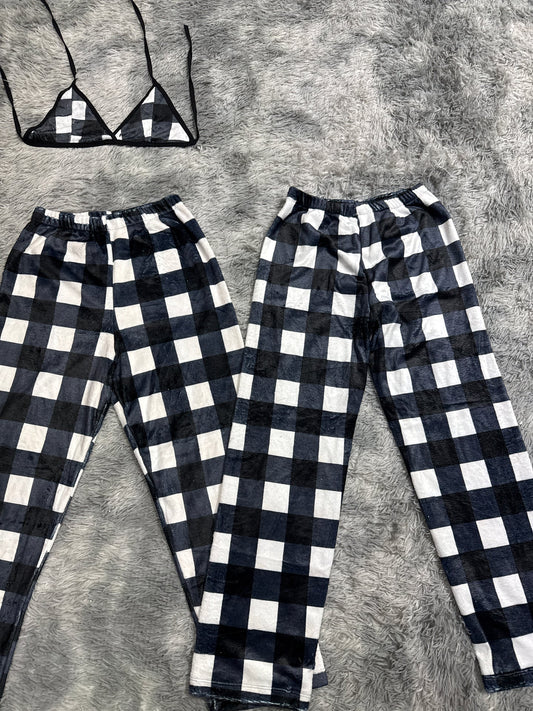 Plaid White And Black Matching Plushie PJs - Fundies