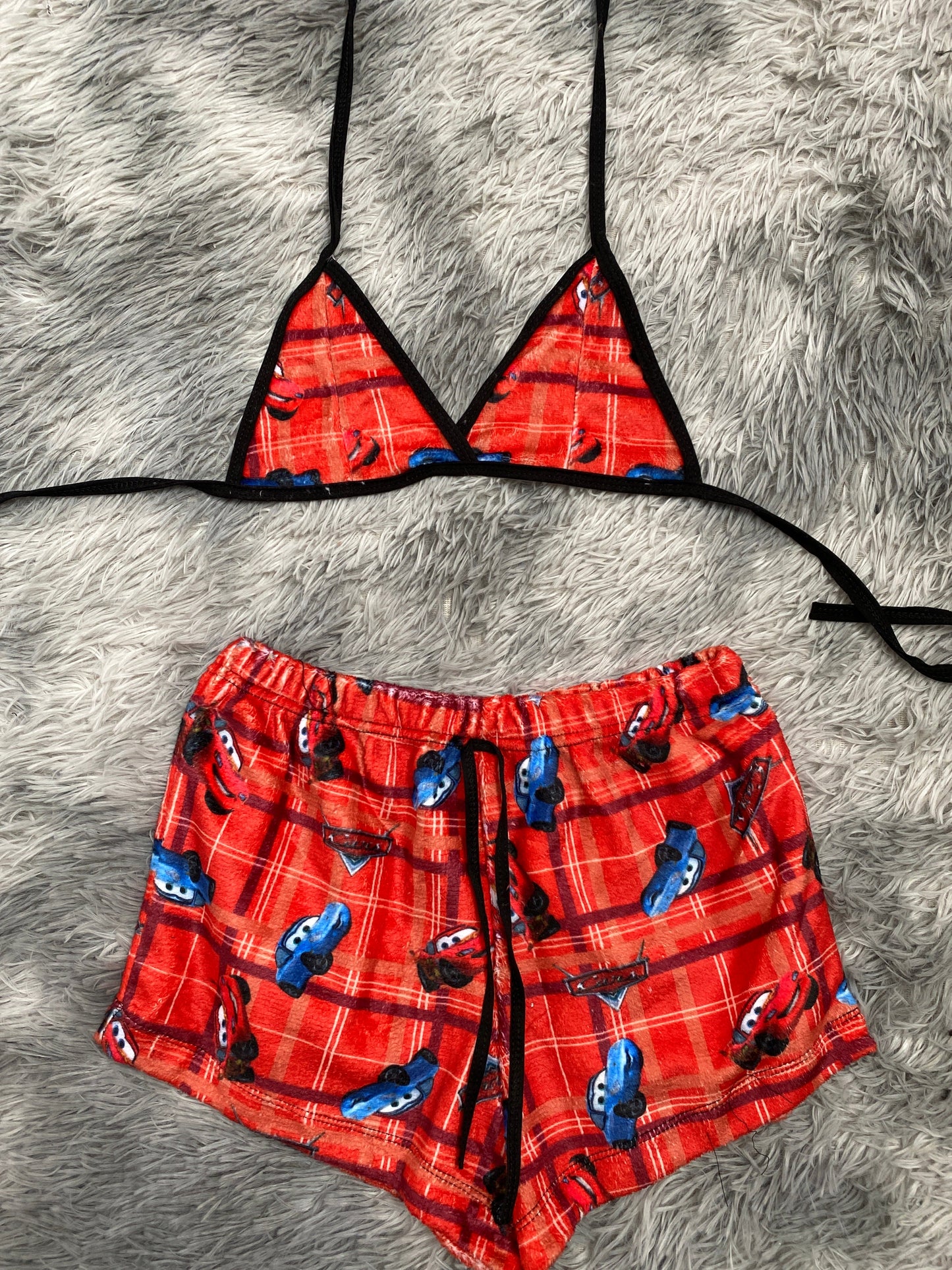 Cars McQueen & Sally Red Plaid Plush Top & Shorts Set