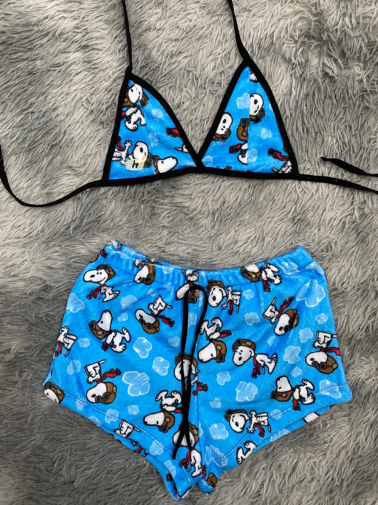 Snoopy Pilot Blue Plush Top & Shorts Set