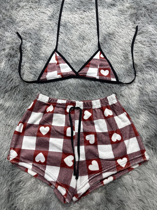 Heart With Plaid Matching Top & Short - Fundies