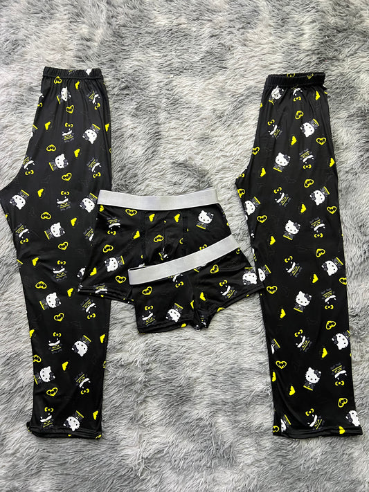 Hello Kitty dressed as Batman black background boxer/boxer 5 pcs pajama duo