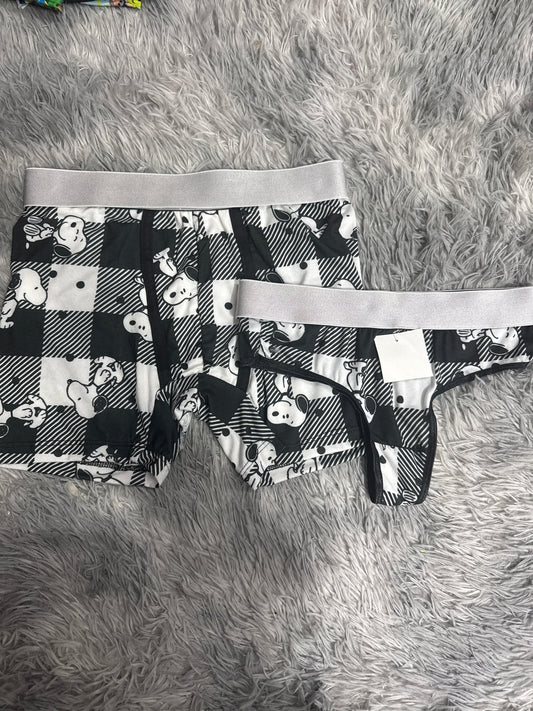 Snoopy Plaid Black Duo One-size With Thong - Fundies