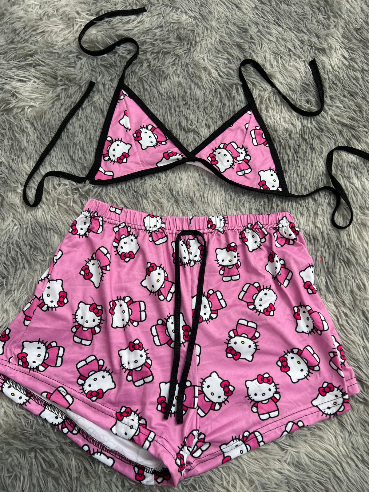 Kitty Pink Background Matching Top & Short