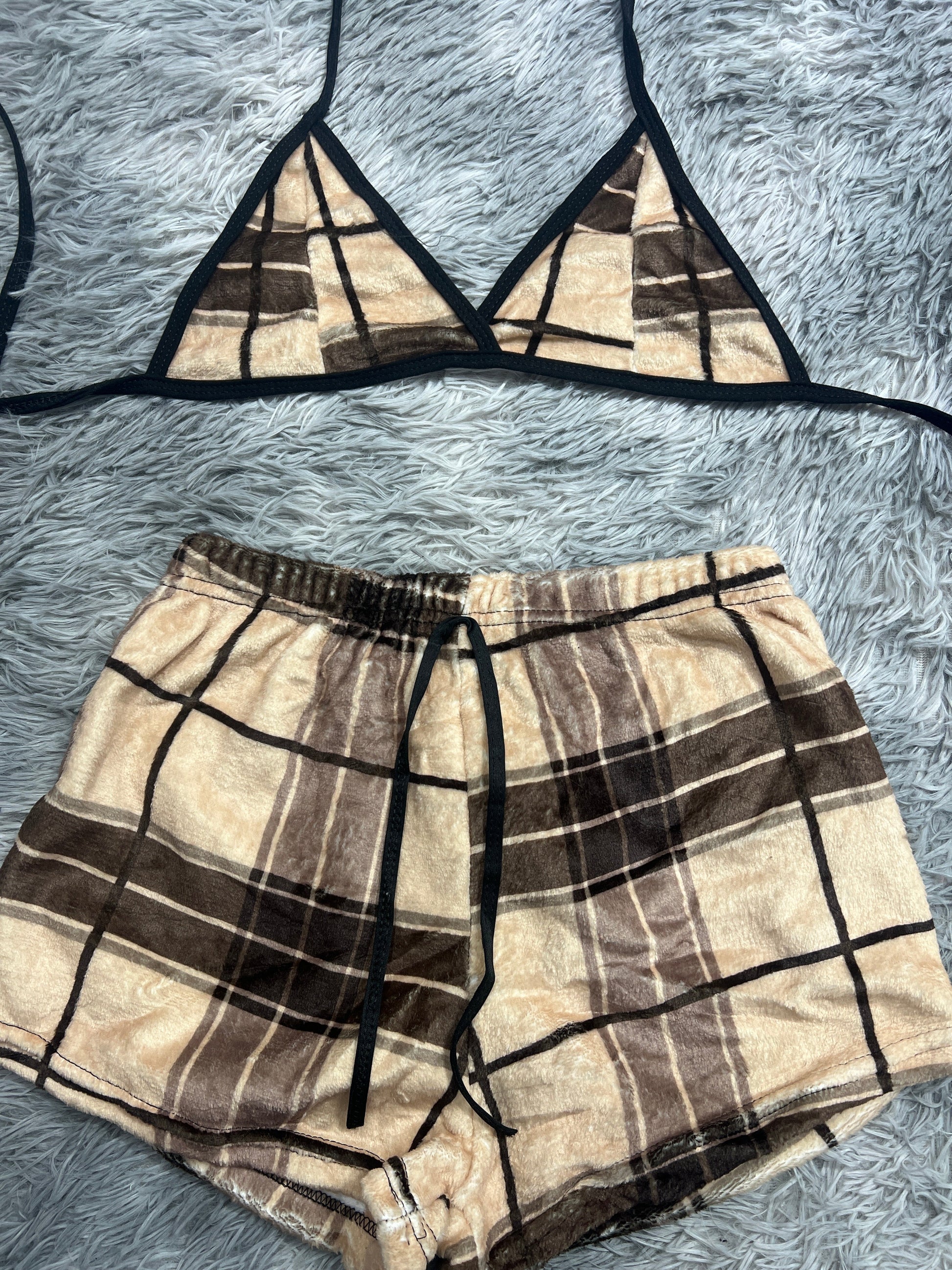 Plaid Cafes Matching Top & Short - Fundies