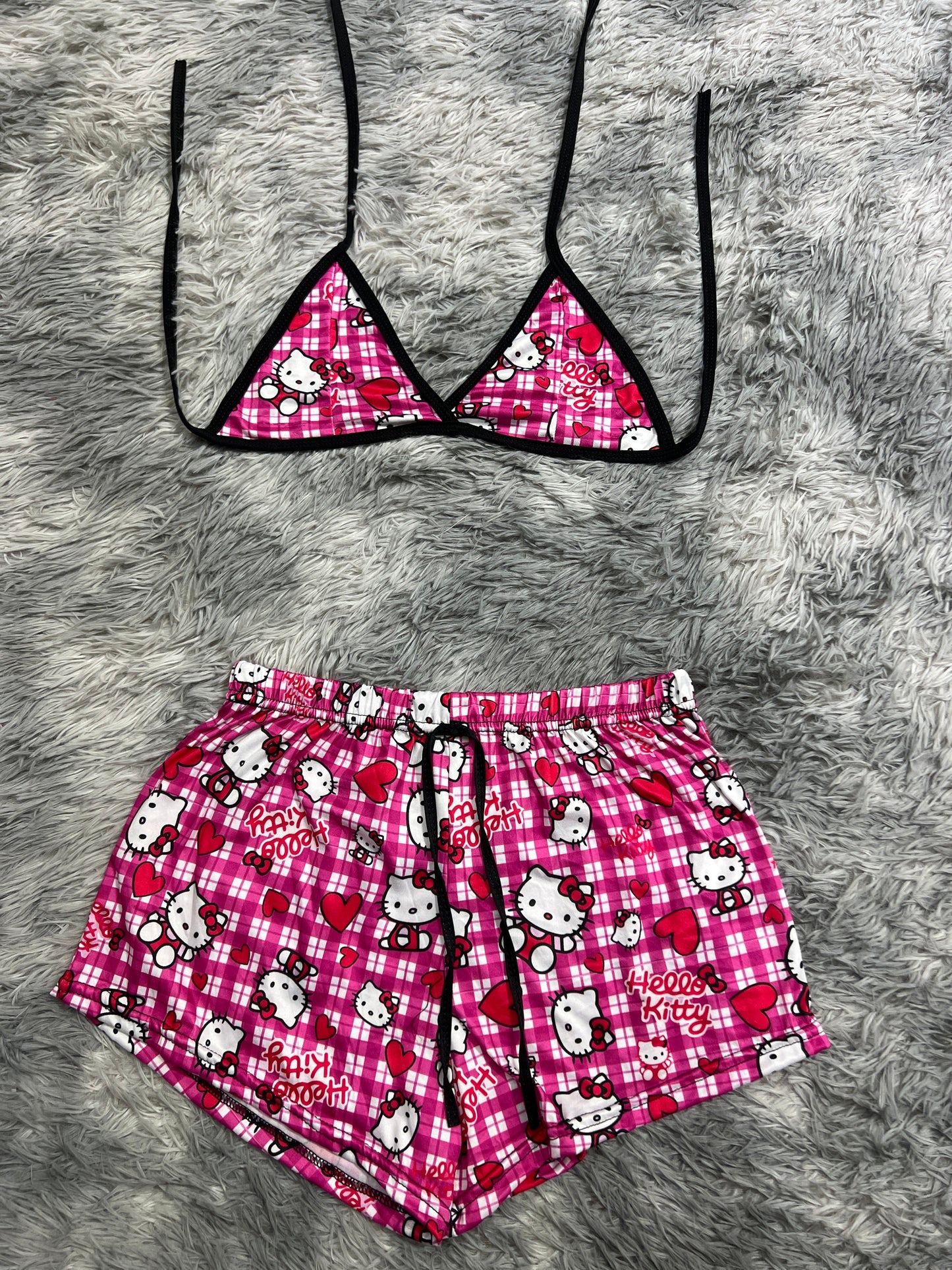 Hello Kitty Plaid And Hearts Red Brush Matching Top & Short - Fundies