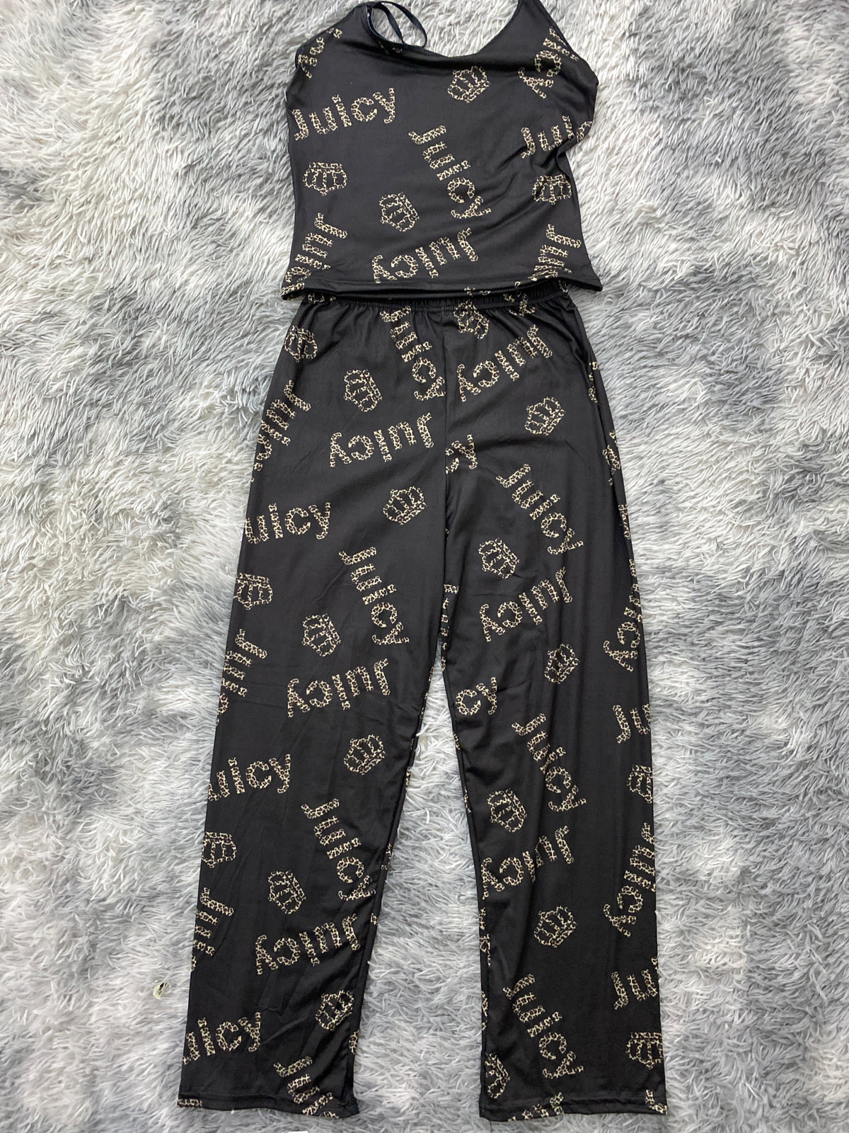 Juicy Black Background Pajama Top & Pants Set