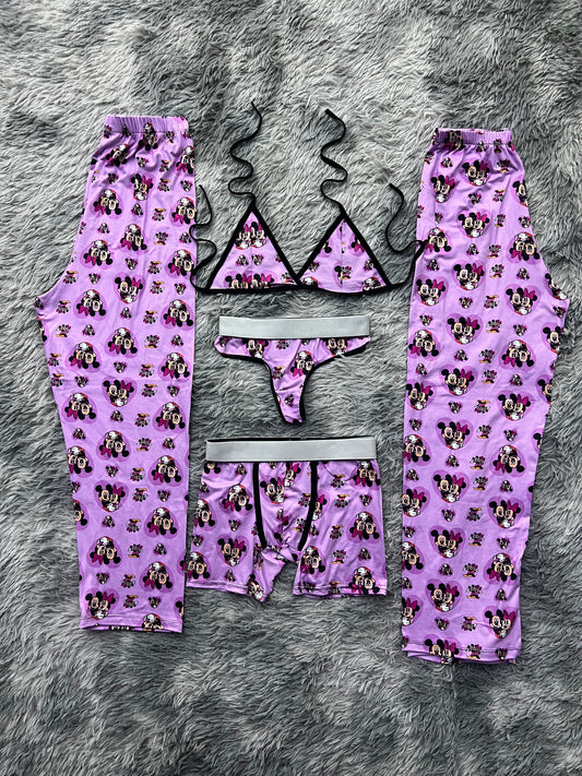 Mickey And Minnie Heart Purple 5 Piece PJ - Fundies