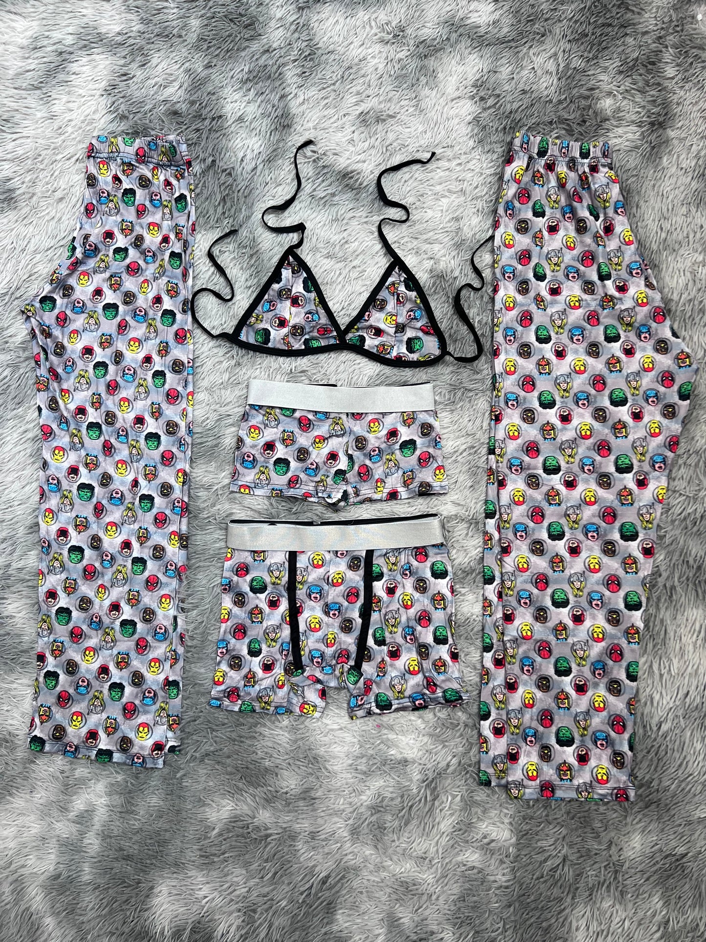 Superheroes Faces Background Gray 5 Piece PJ - Fundies
