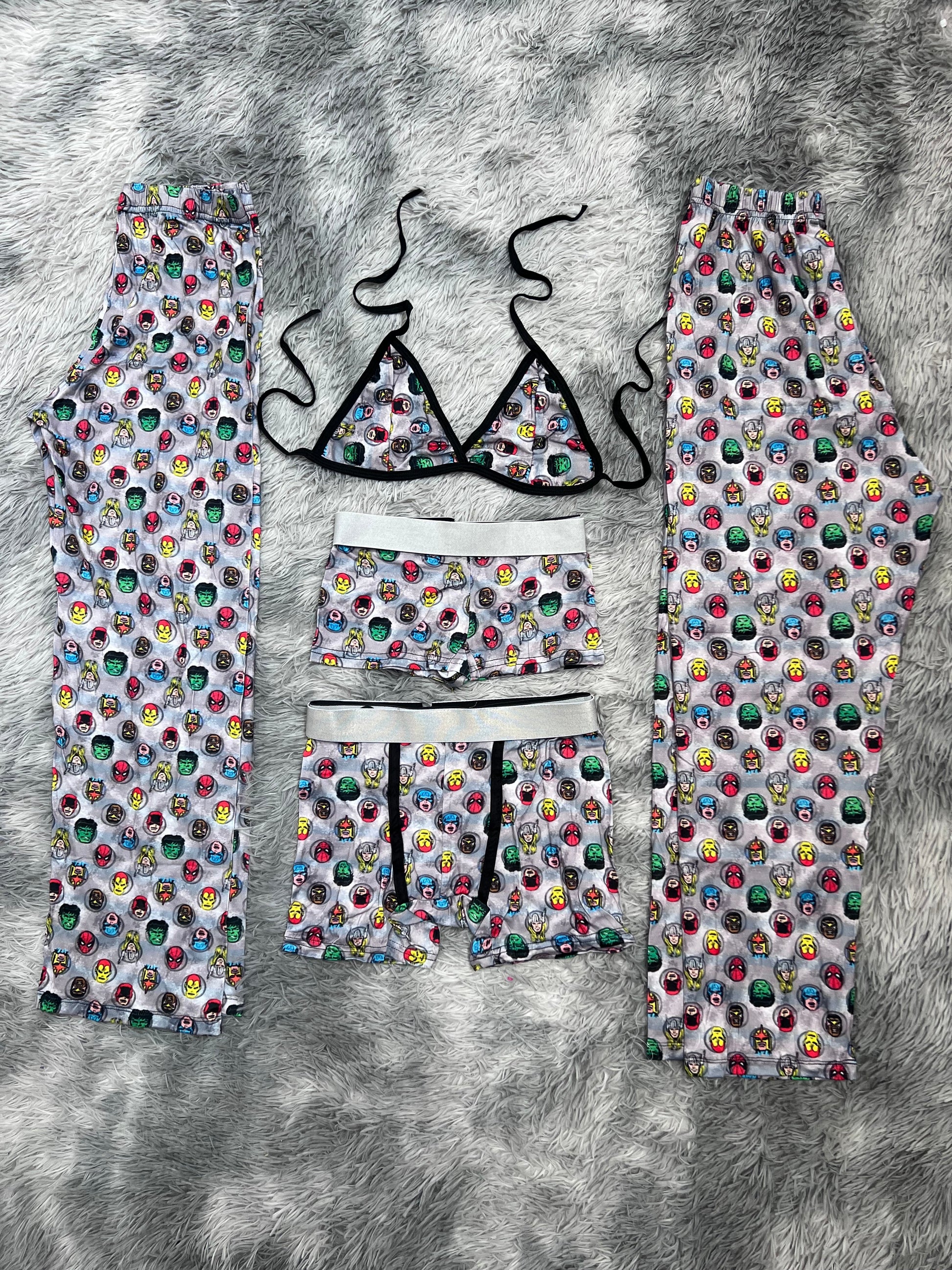 Superheroes Faces Background Gray 5 Piece PJ - Fundies