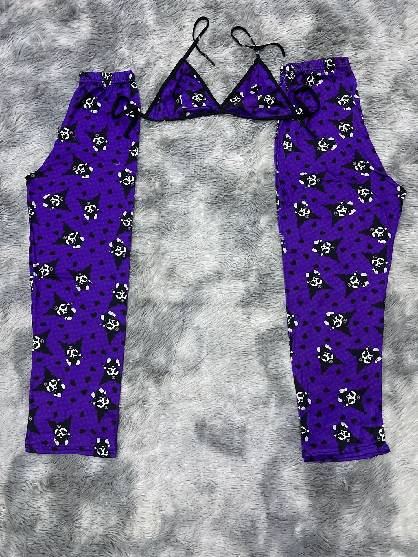 Kuromi screem purple background Halloween Plush pajama duo