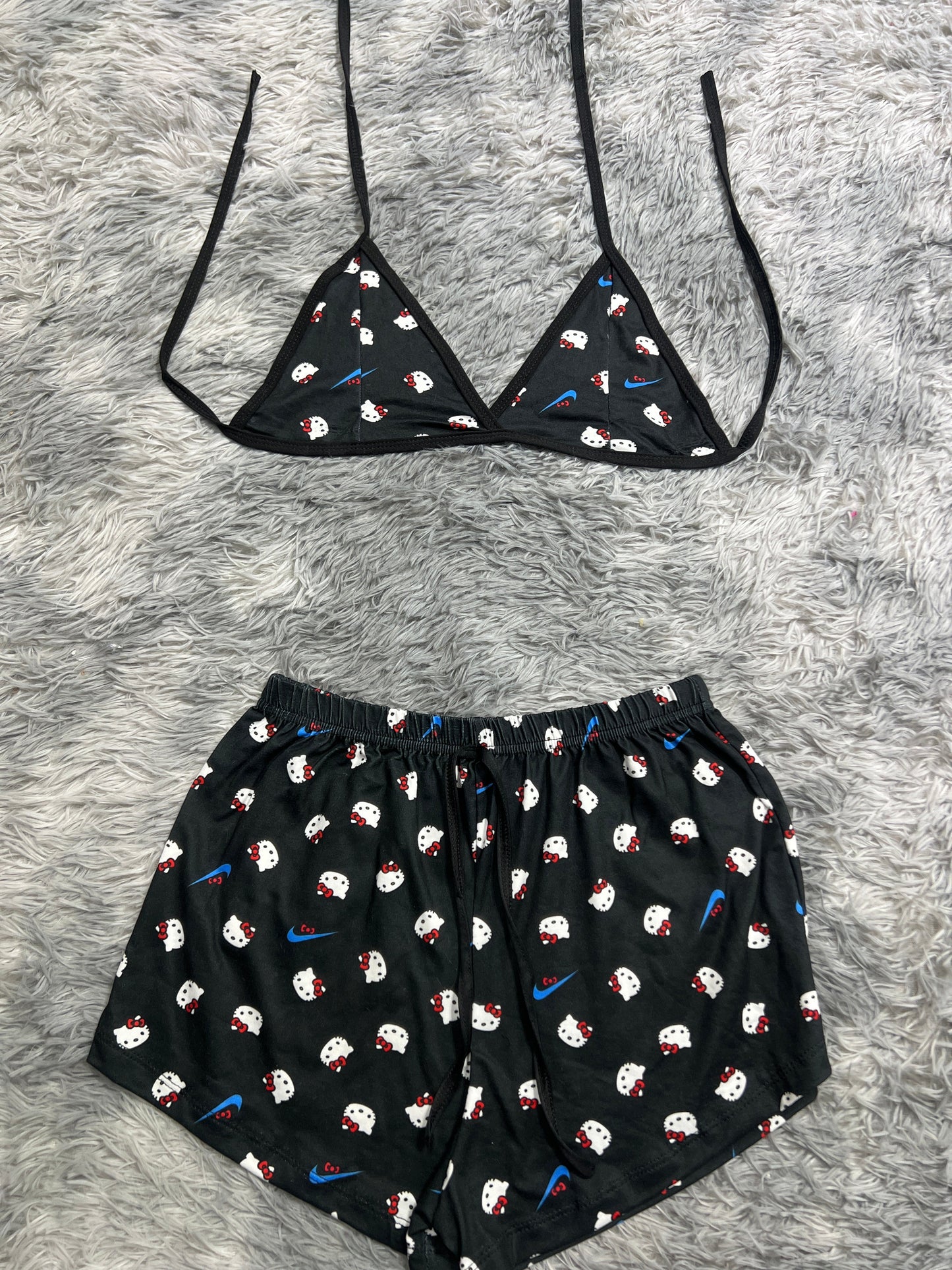 Hello Kitty Black And Blue Brush Matching Top & Short - Fundies