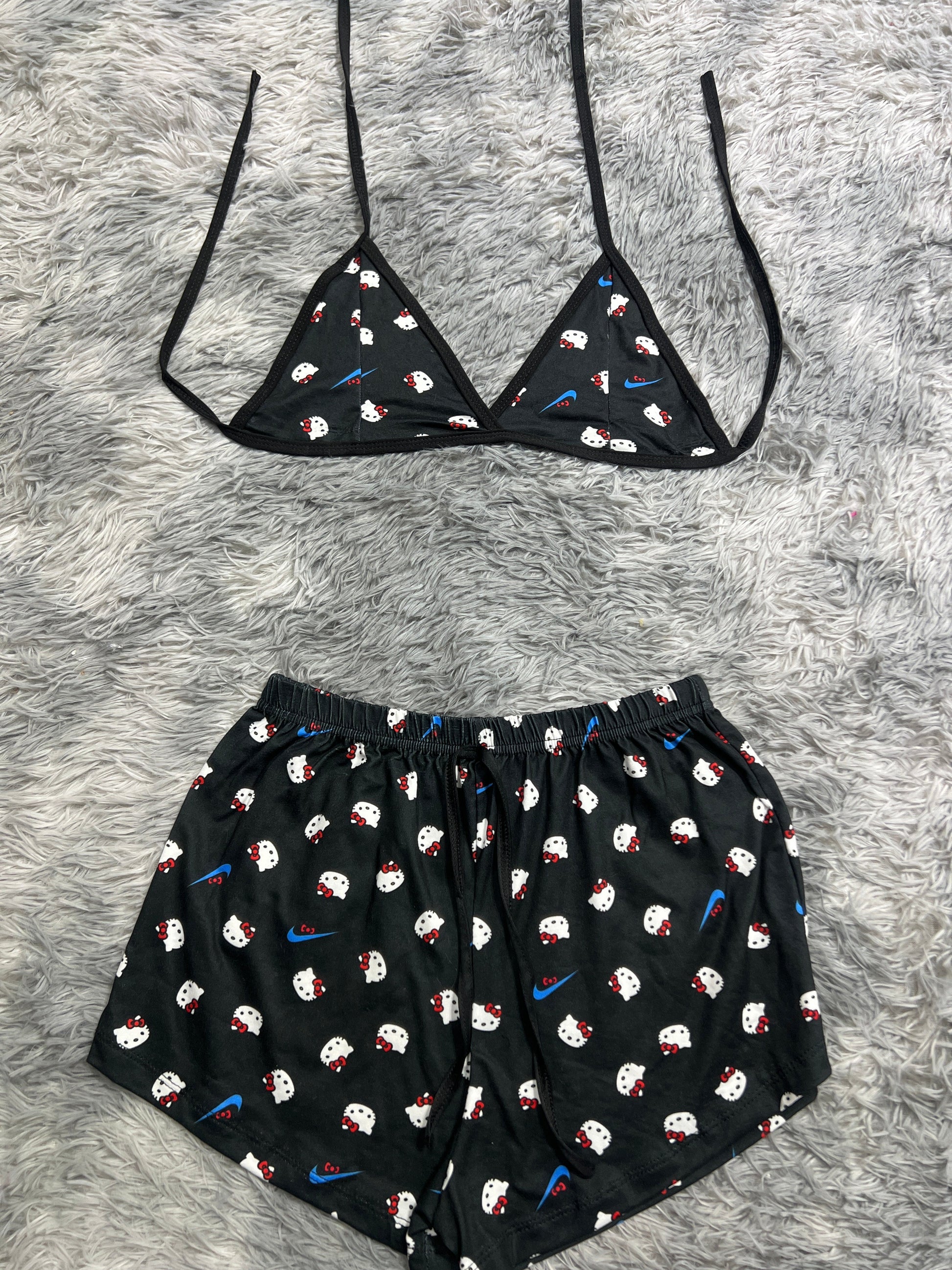 Hello Kitty Black And Blue Brush Matching Top & Short - Fundies