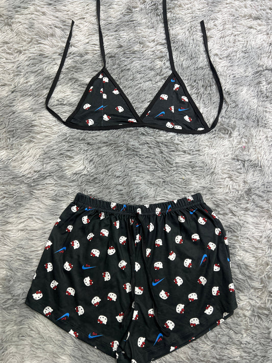 Hello Kitty Black And Blue Brush Matching Top & Short - Fundies