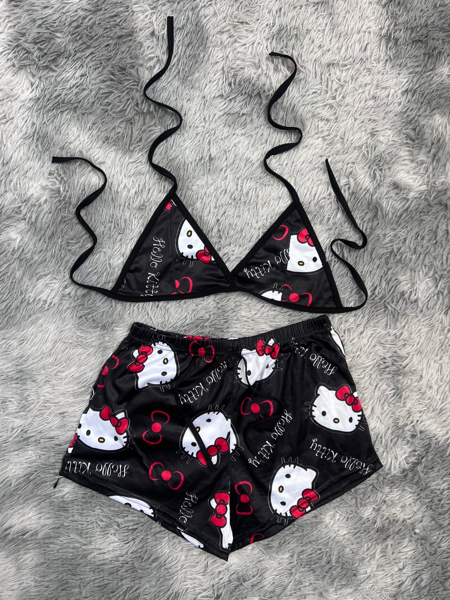 Hello Kitty Name Background Black Brush Matching Top & Short - Fundies